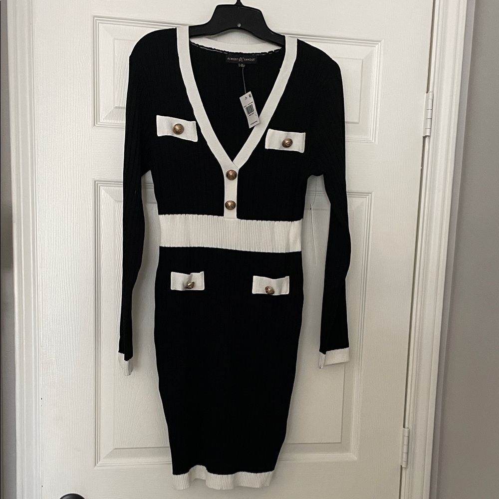 Almost Famous Black and White Long Sleeve Dress
